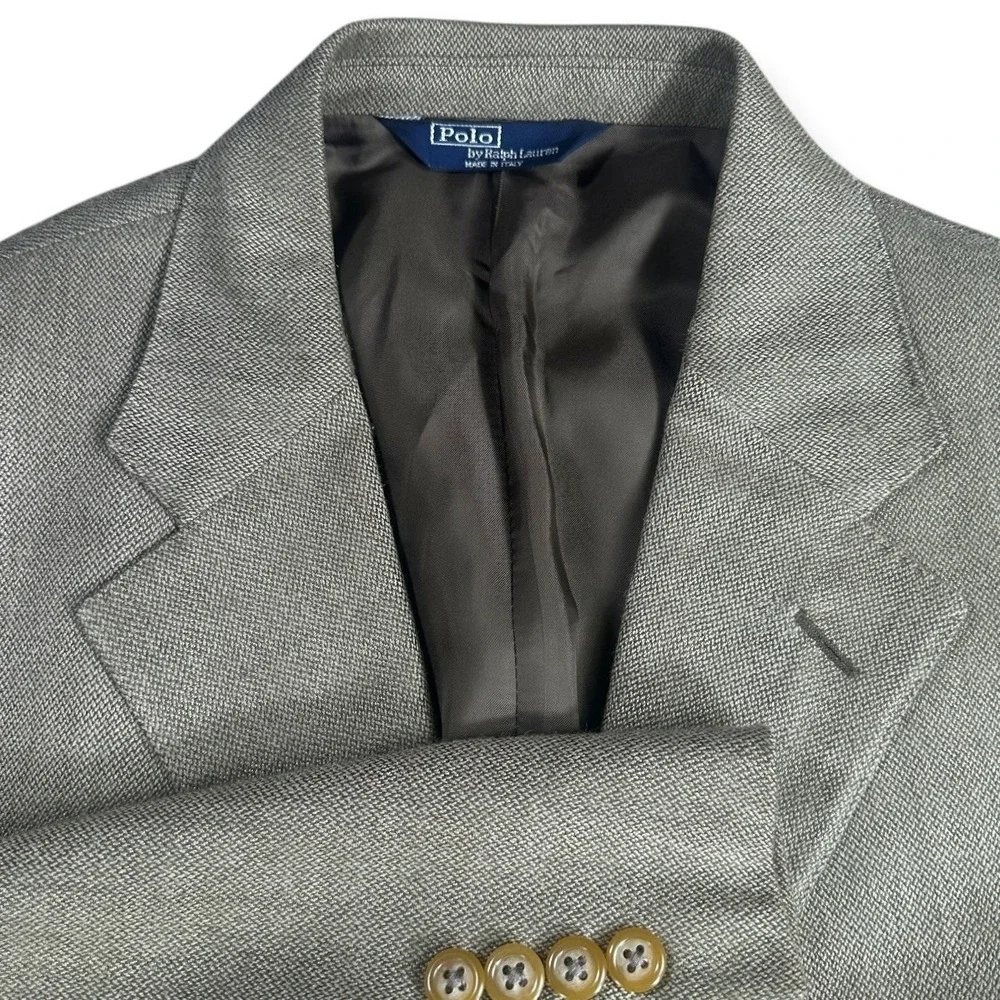 Vintage Polo Ralph Lauren Blue Label Silk‎ Wool Blazer Tan Italy 44L Sport Coat